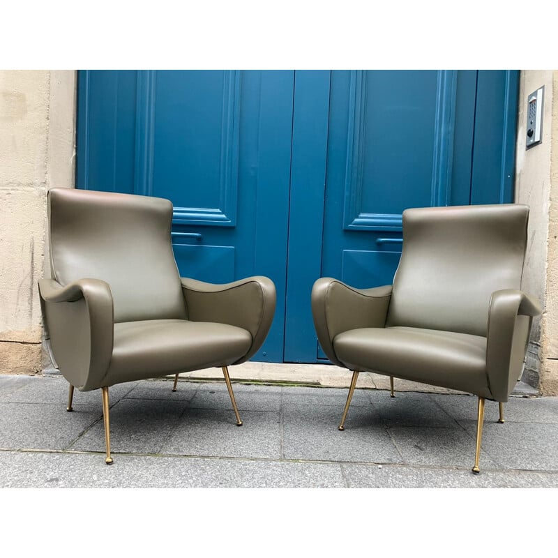 Pair of vintage leatherette armchairs by Gigi Radice
