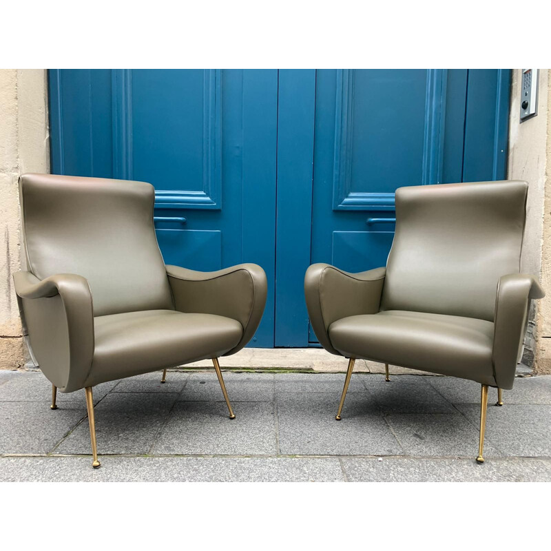 Pair of vintage leatherette armchairs by Gigi Radice