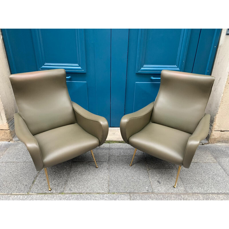 Pair of vintage leatherette armchairs by Gigi Radice