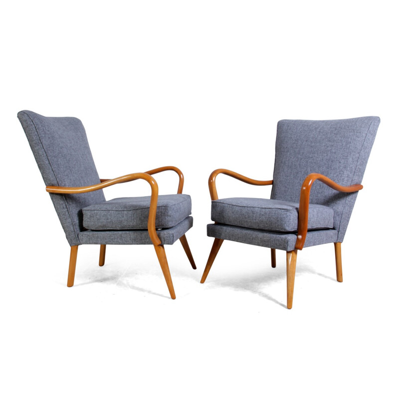 Pair of H.K Furniture "Bambino" armchairs in beech, Howard KEITH - 1950s