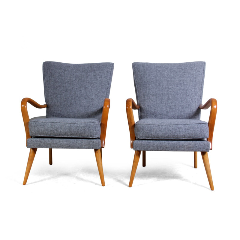 Pair of H.K Furniture "Bambino" armchairs in beech, Howard KEITH - 1950s