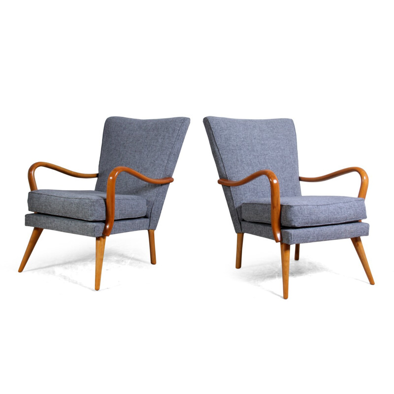 Pair of H.K Furniture "Bambino" armchairs in beech, Howard KEITH - 1950s