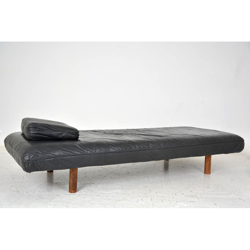 Vintage black leather daybed, 1970