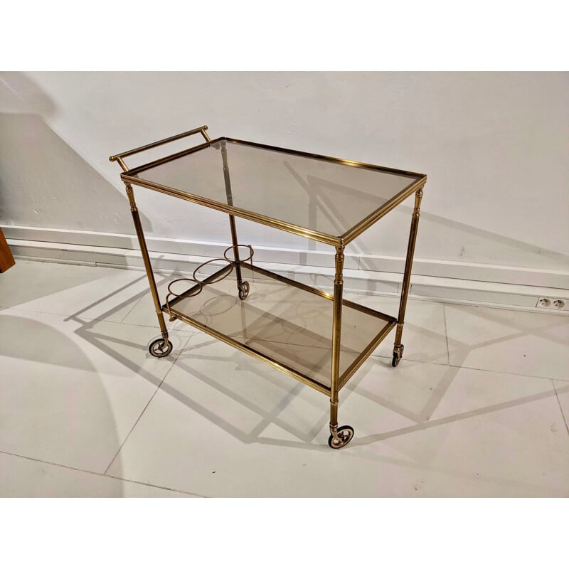 Vintage cart in gilded brass and glass