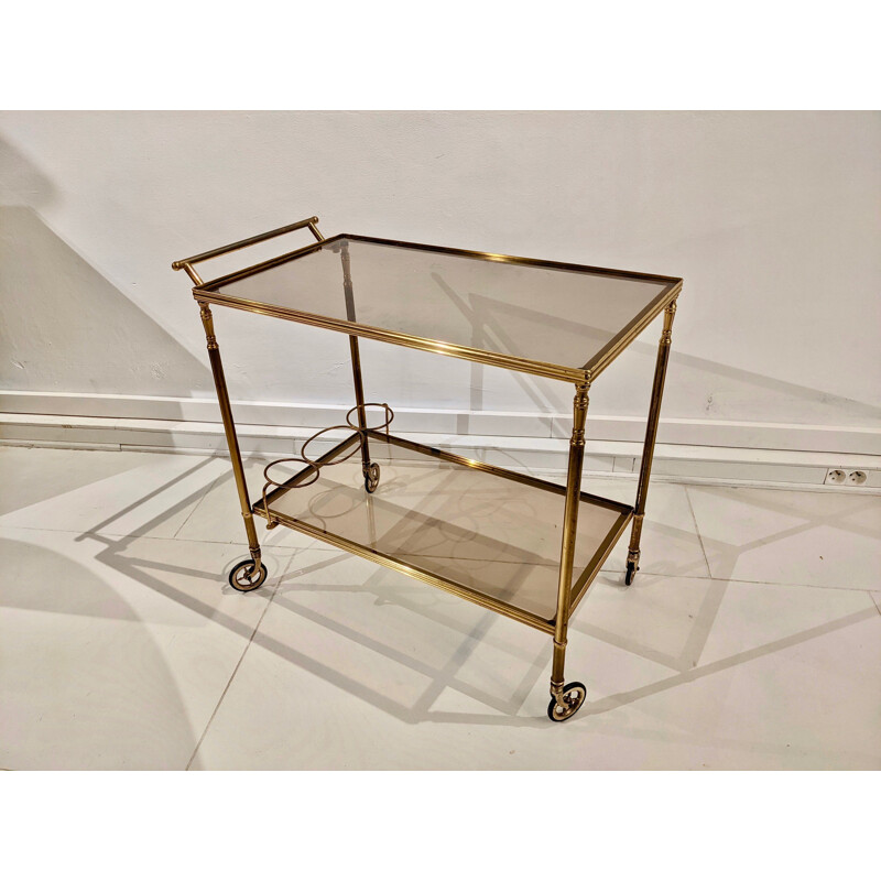 Vintage cart in gilded brass and glass