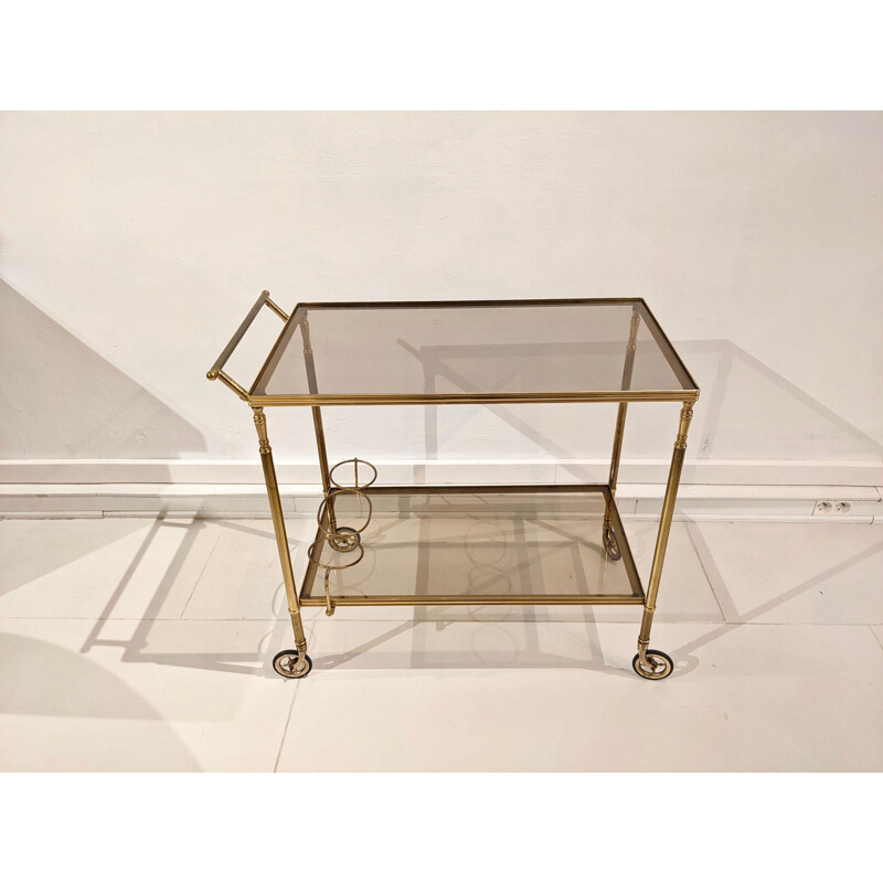 Vintage cart in gilded brass and glass