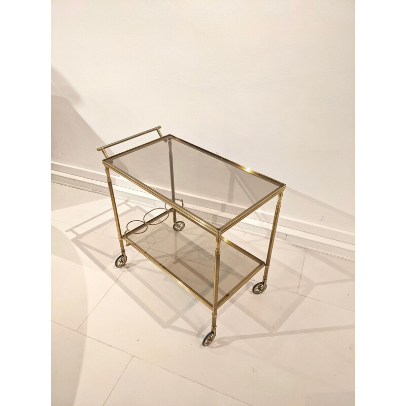 Vintage cart in gilded brass and glass