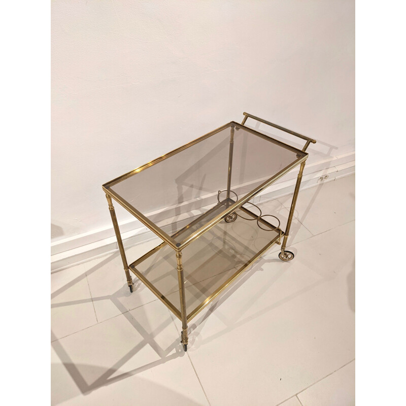 Vintage cart in gilded brass and glass