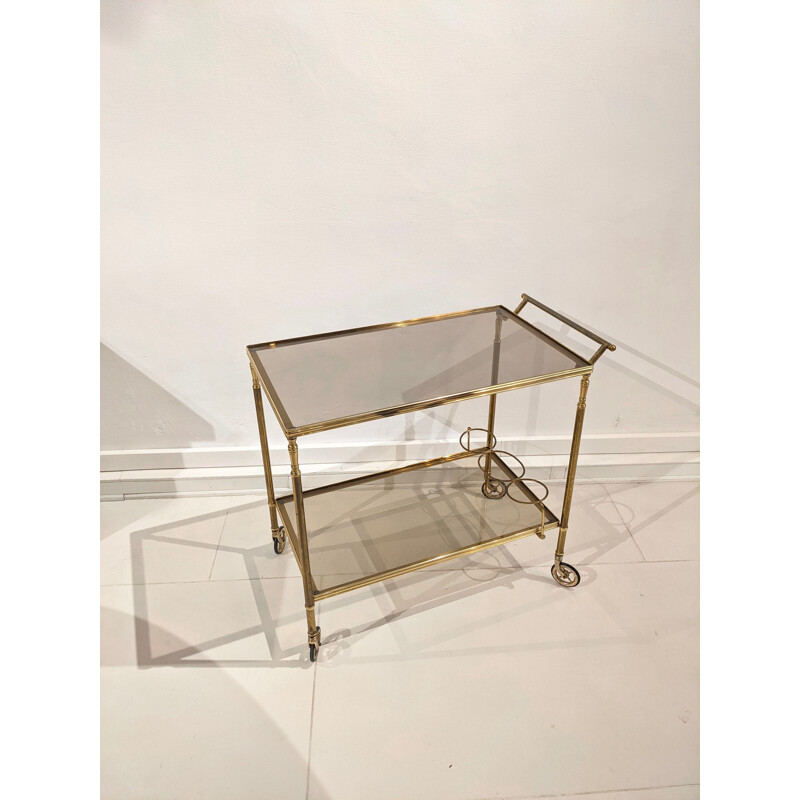 Vintage cart in gilded brass and glass