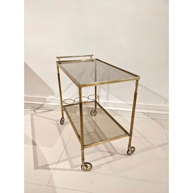 Vintage cart in gilded brass and glass