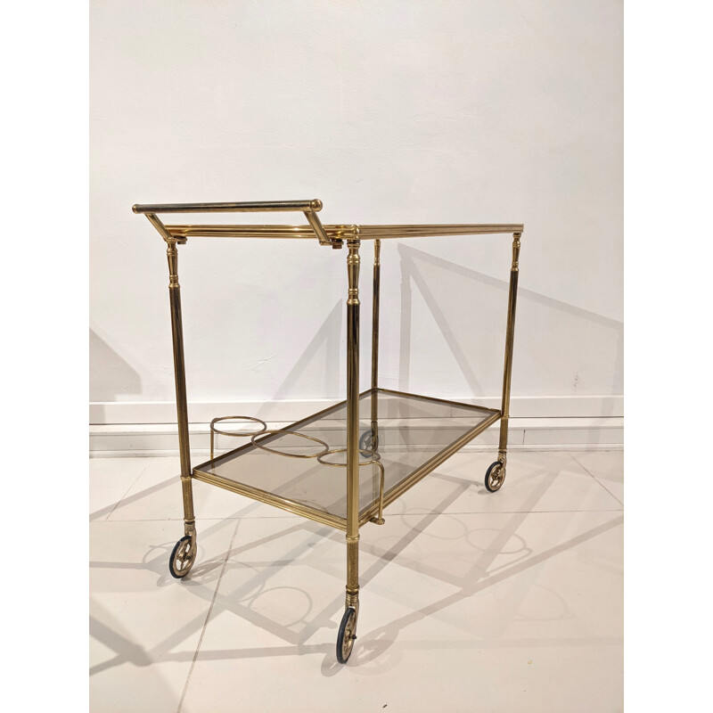 Vintage cart in gilded brass and glass