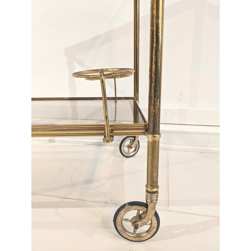 Chariot vintage en laiton dorée et verre