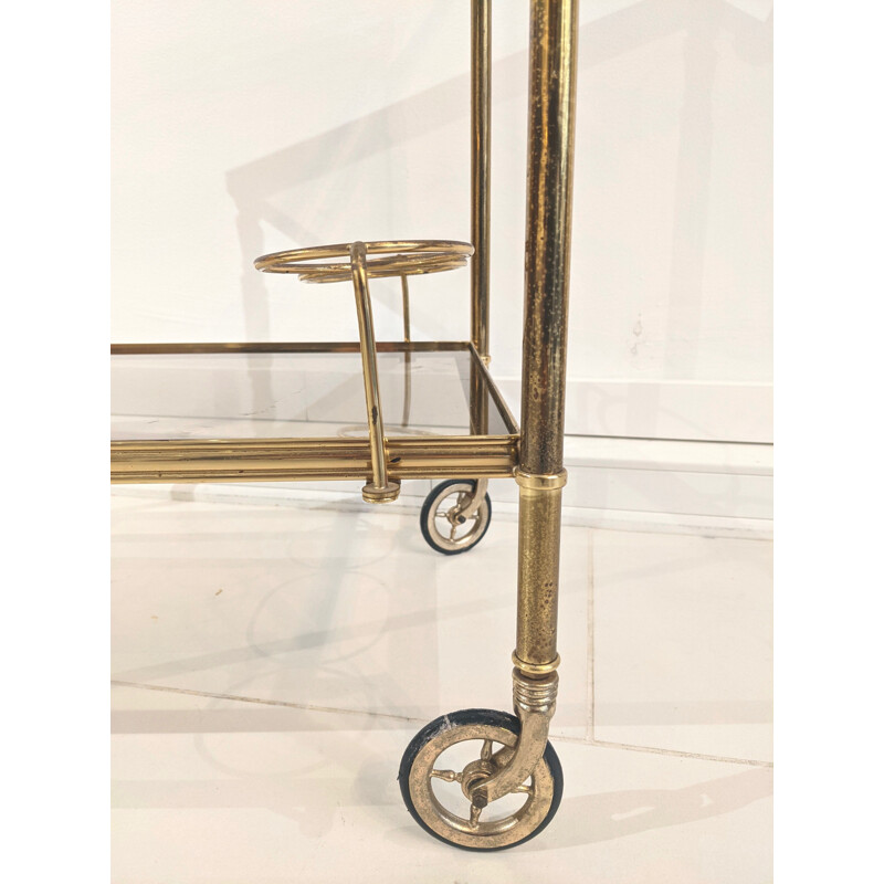 Vintage cart in gilded brass and glass