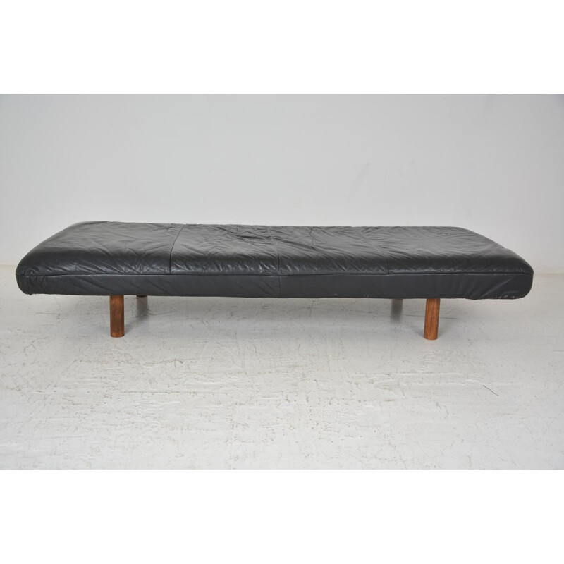 Vintage black leather daybed, 1970