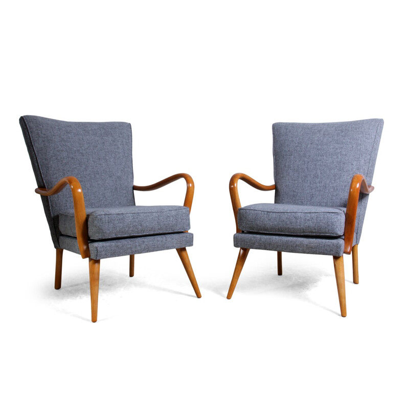 Pair of H.K Furniture "Bambino" armchairs in beech, Howard KEITH - 1950s