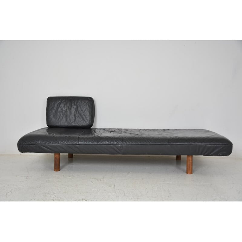 Vintage black leather daybed, 1970