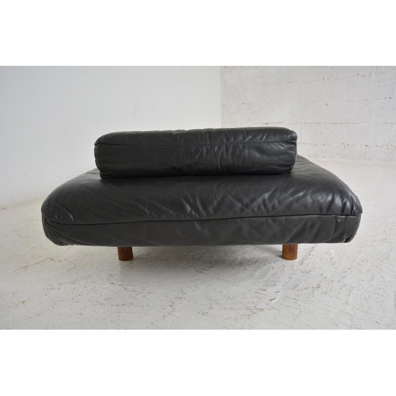 Vintage black leather daybed, 1970