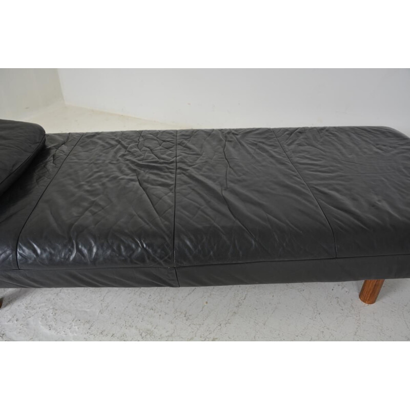 Vintage black leather daybed, 1970