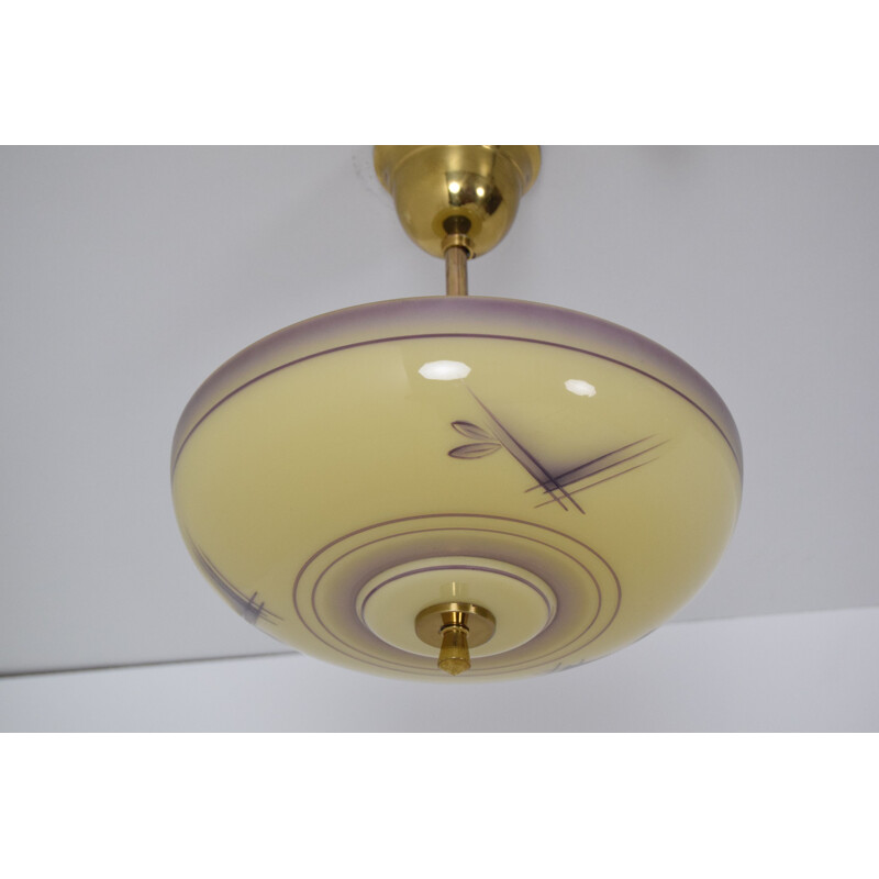 Vintage Art Deco glass pendant lamp, Czechoslovakia 1930