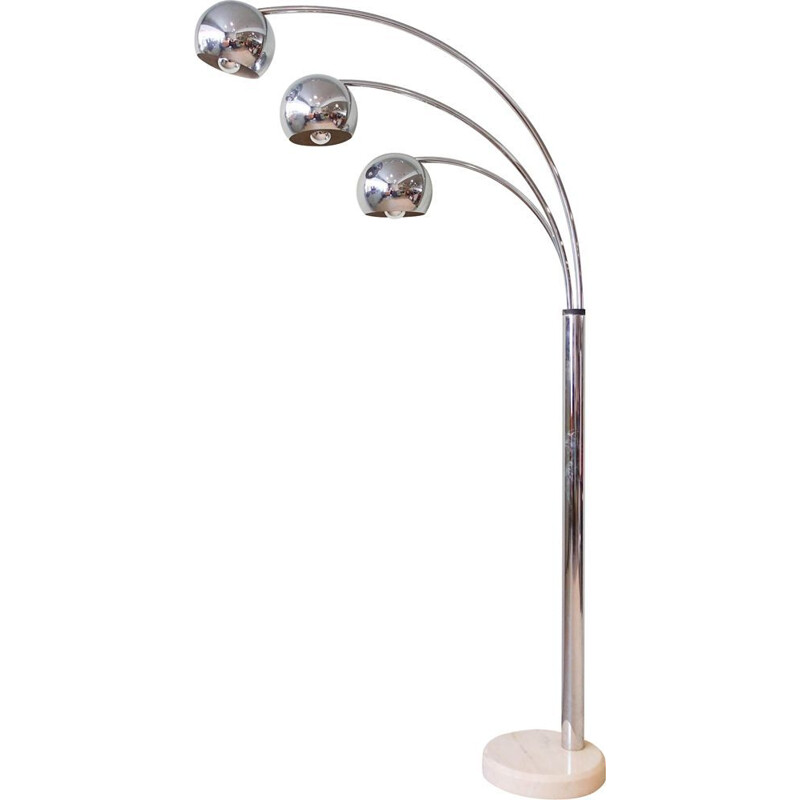 Italian vintage chromed steel floor lamp with three arms by Goffredo Reggiani, 1970s