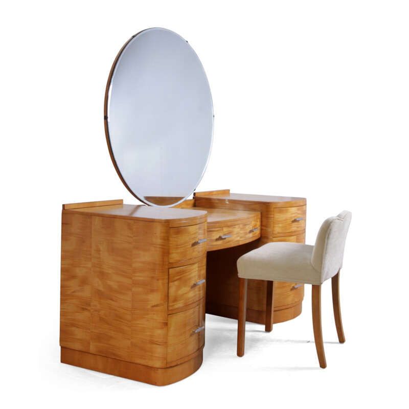 Dressing table in satin birch and stool - 1930s
