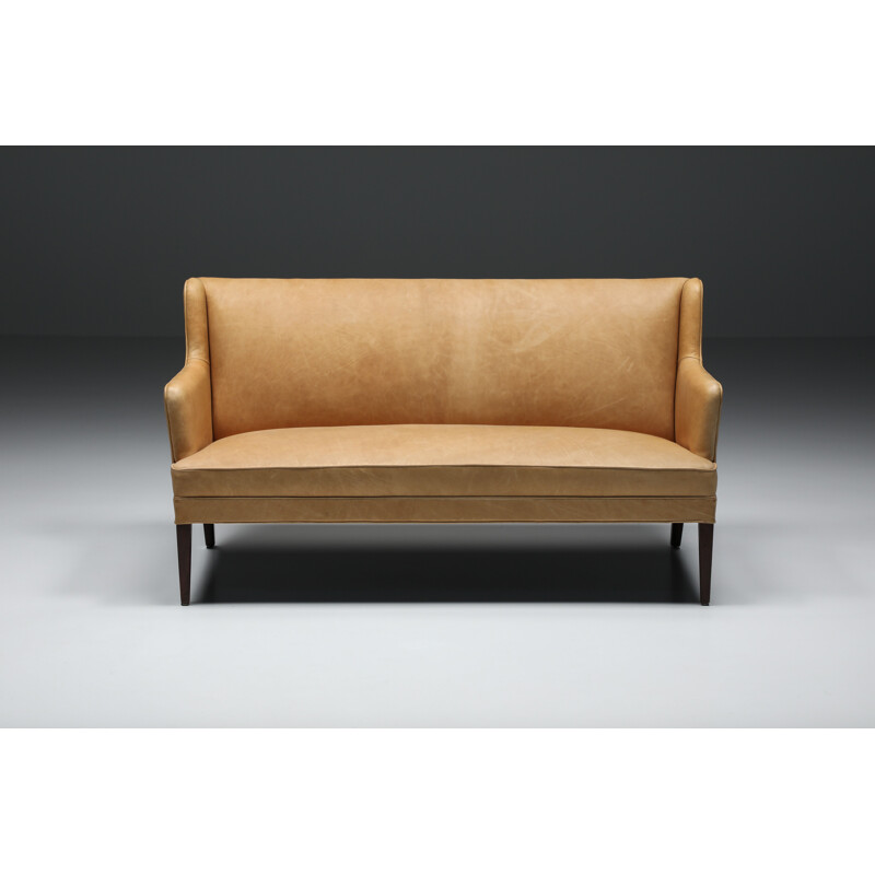 Danish vintage sofa in camel leather by Nanna Ditzel, 1950