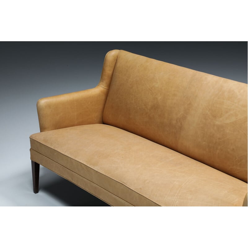 Danish vintage sofa in camel leather by Nanna Ditzel, 1950