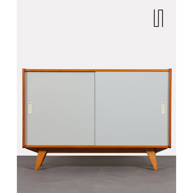 Vintage oak chest of drawers with two white sliding doors by Jiri Jiroutek for Interier Praha, 1960