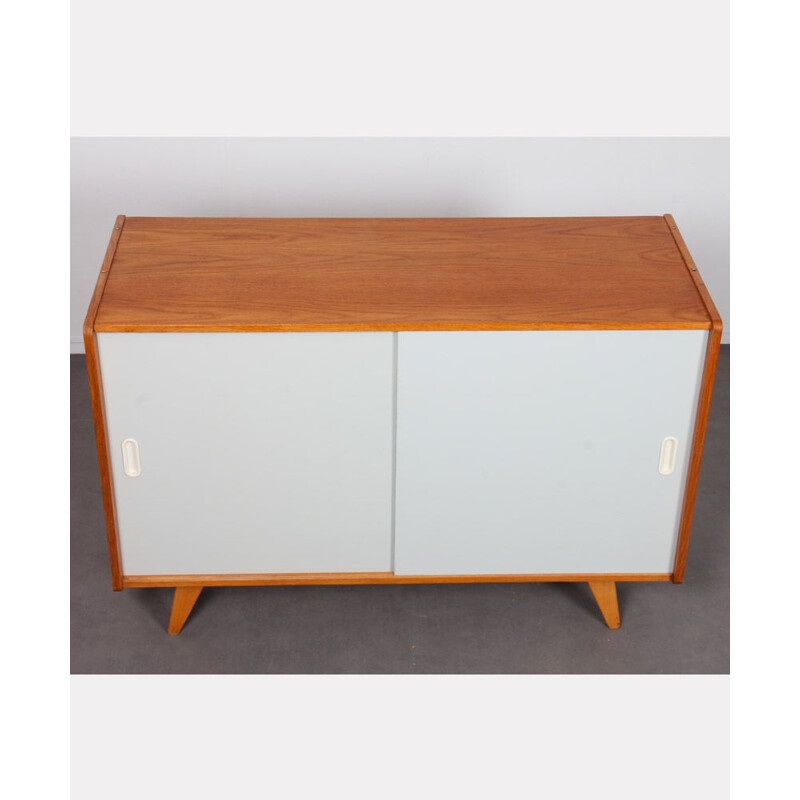 Vintage oak chest of drawers with two white sliding doors by Jiri Jiroutek for Interier Praha, 1960