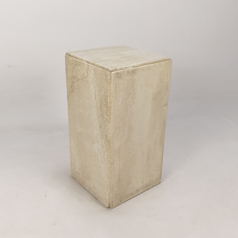 Pedestal de travertino italiano vintage, 1980