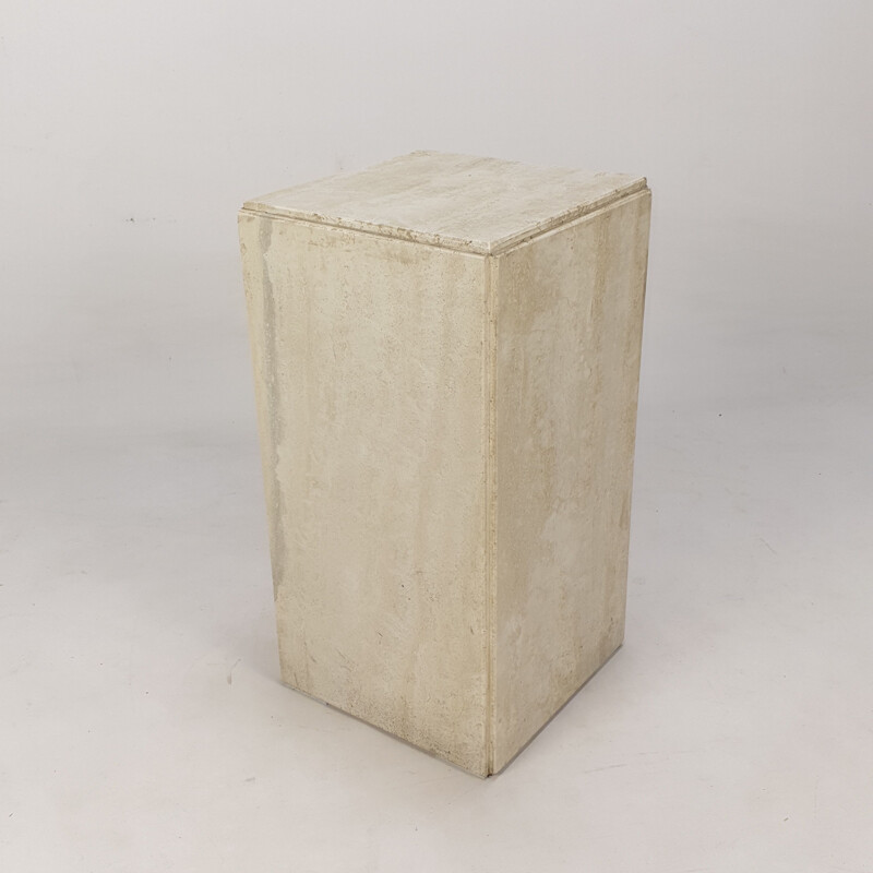 Pedestal de travertino italiano vintage, 1980