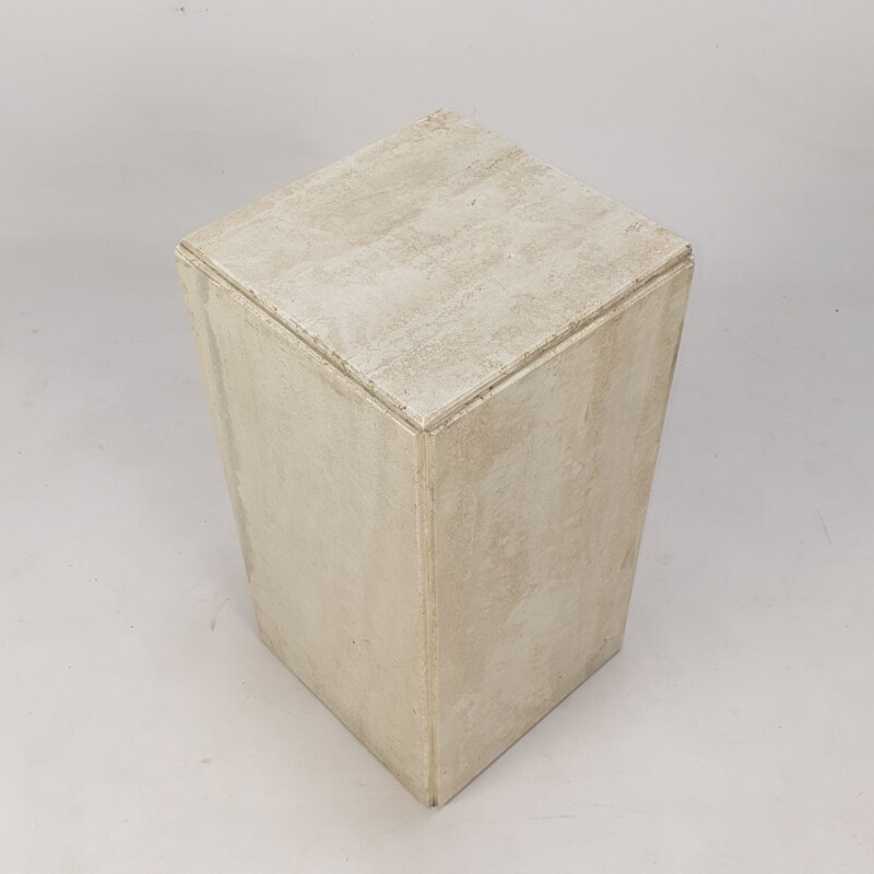 Italian vintage travertine pedestal, 1980s