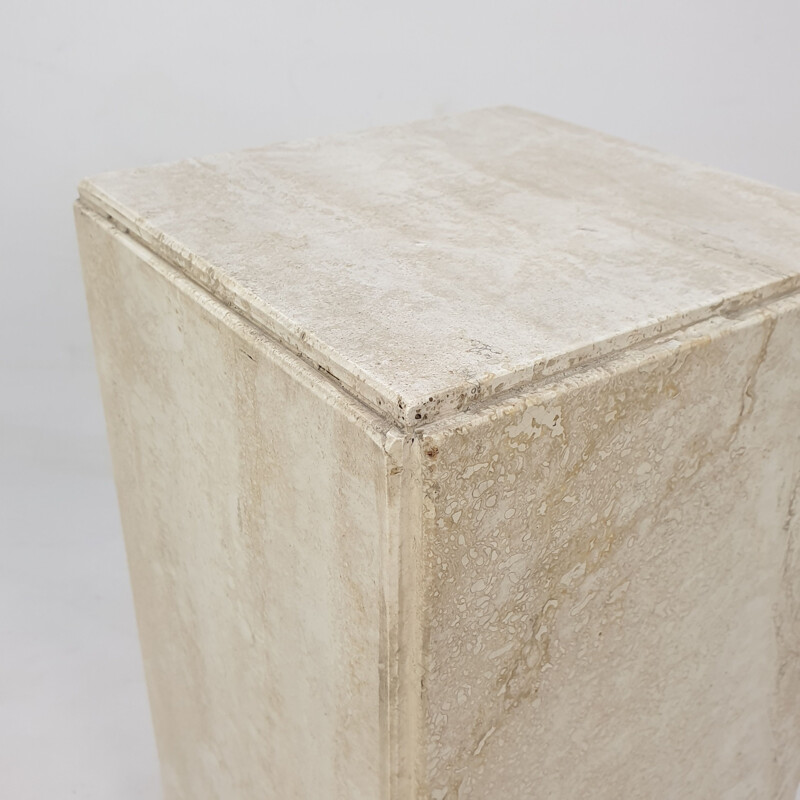 Italian vintage travertine pedestal, 1980s