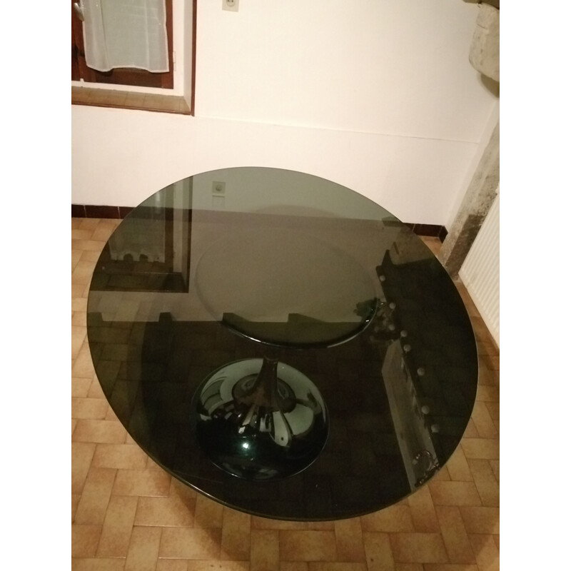 Vintage oval table in smoked glass by Gastone Rinaldi, 1970