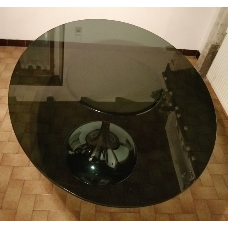 Table ovale vintage en verre fumé par Gastone Rinaldi, 1970