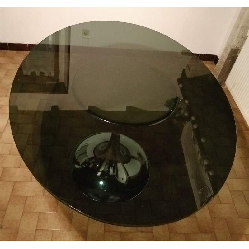 Vintage oval table in smoked glass by Gastone Rinaldi, 1970