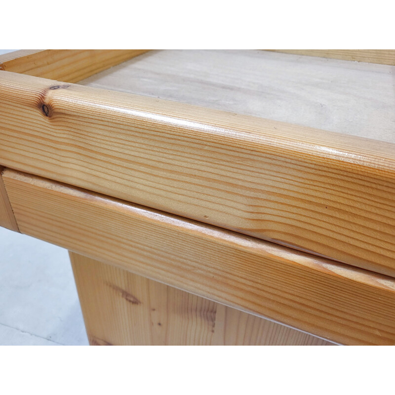 Pair of vintage pine poufs, 1970