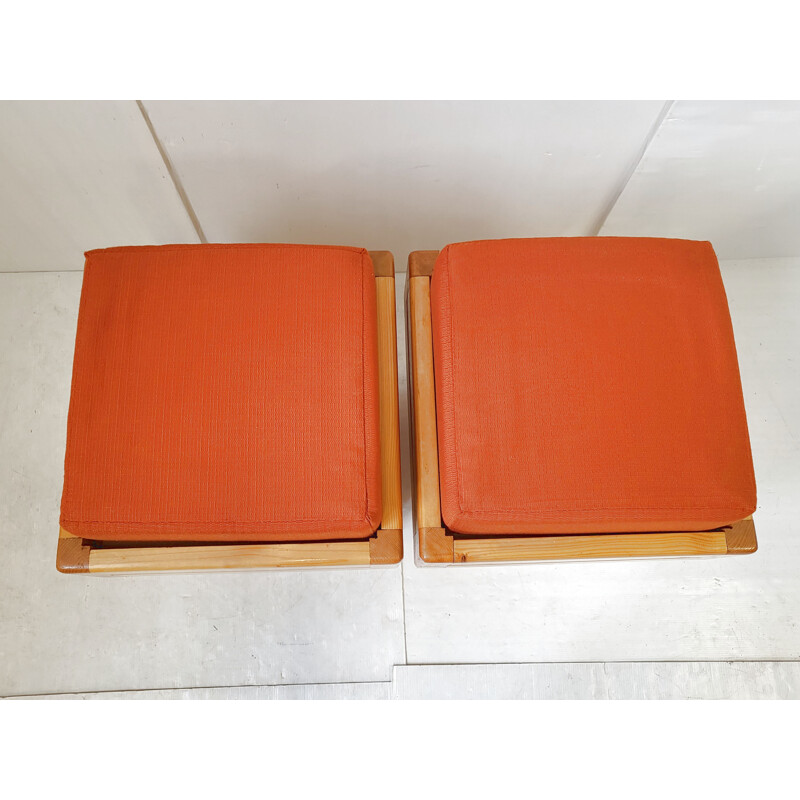 Pair of vintage pine poufs, 1970