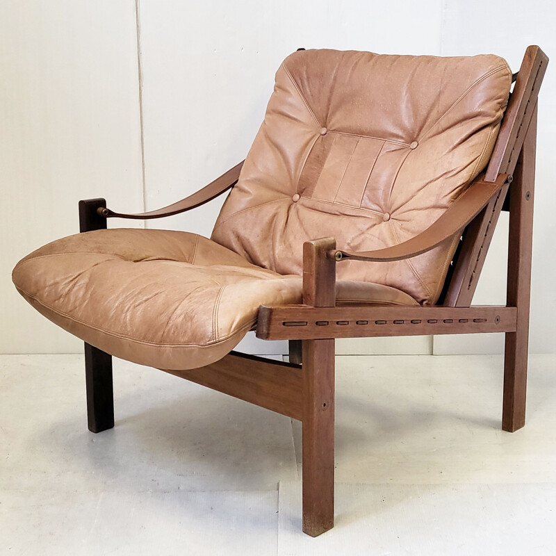 Vintage rosewood and leather armchair by Torbjorn Afdal, 1960