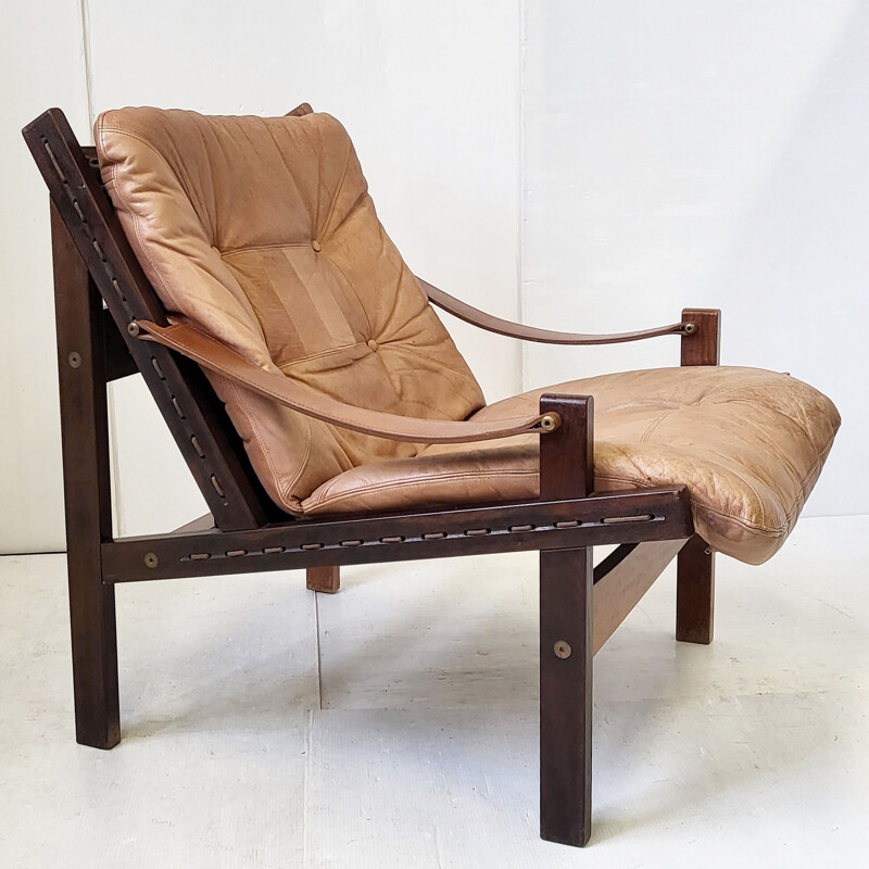 Cadeira de couro e pau-rosa Vintage por Torbjorn Afdal, 1960
