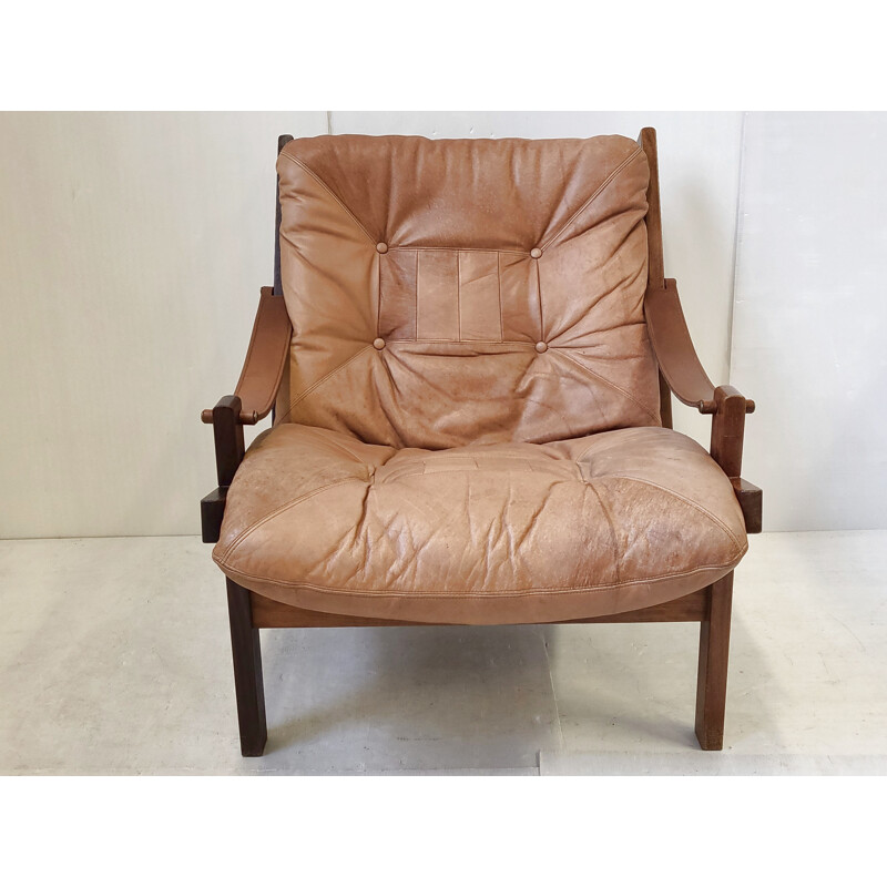 Vintage rosewood and leather armchair by Torbjorn Afdal, 1960