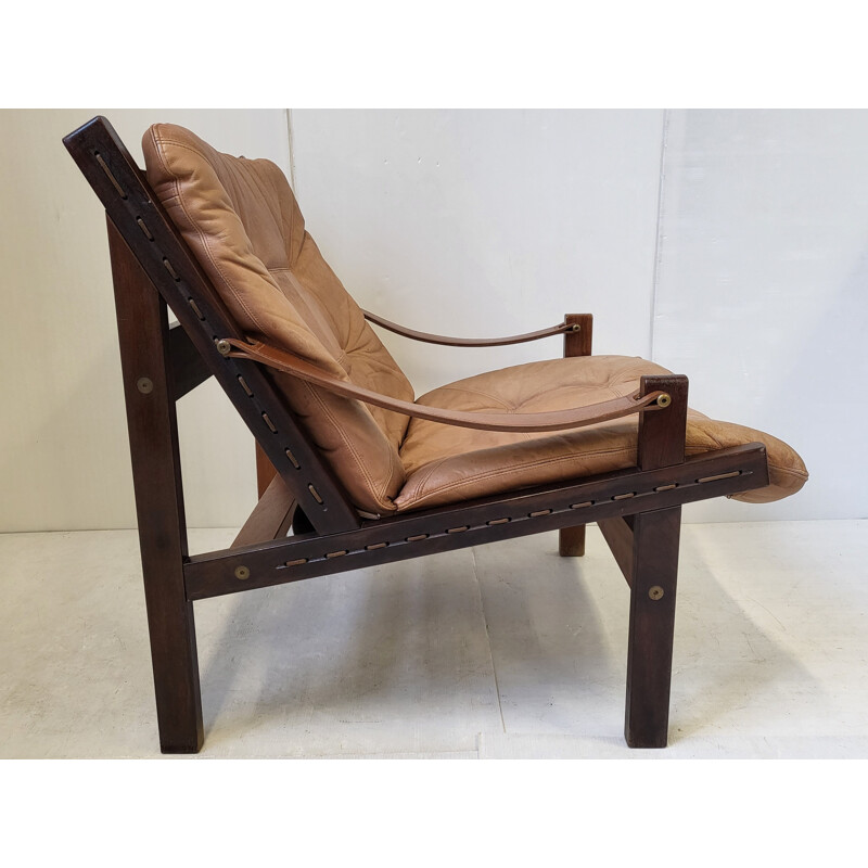 Vintage rosewood and leather armchair by Torbjorn Afdal, 1960