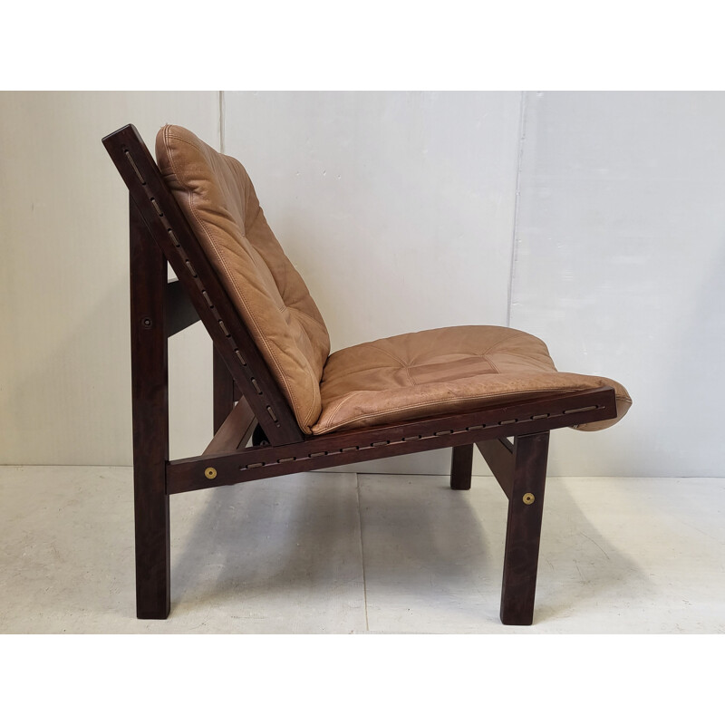 Vintage rosewood and leather armchair by Torbjorn Afdal, 1960