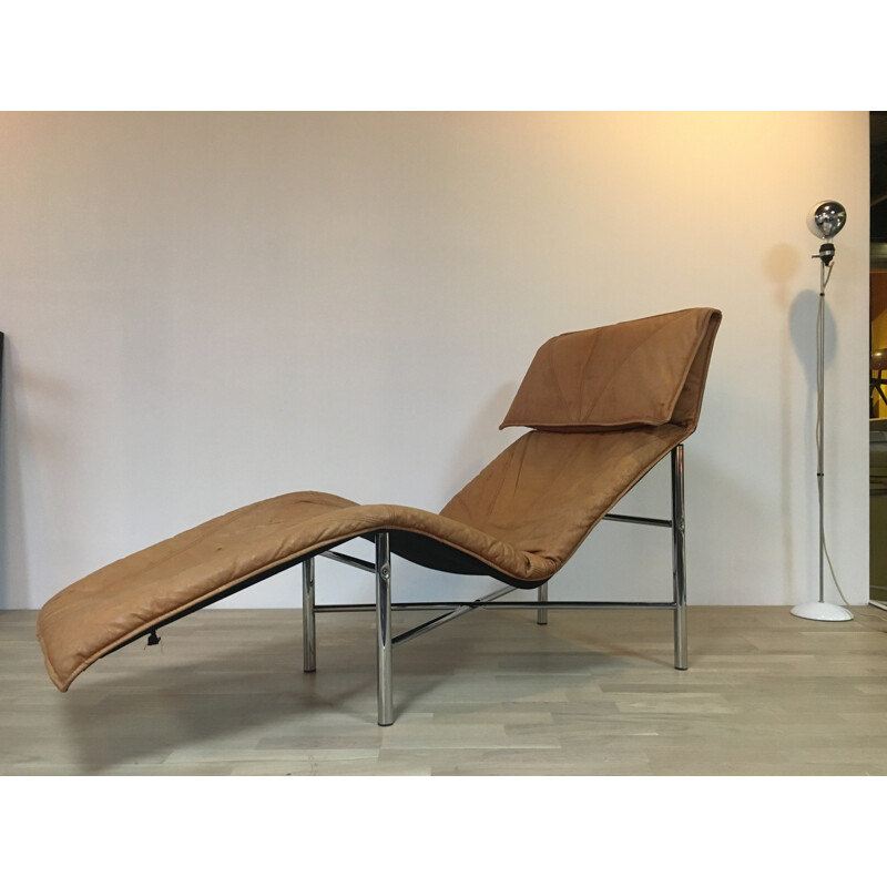 Lounge chair in cognac leather and metal, Tord BJÖRKLUND - 1970s