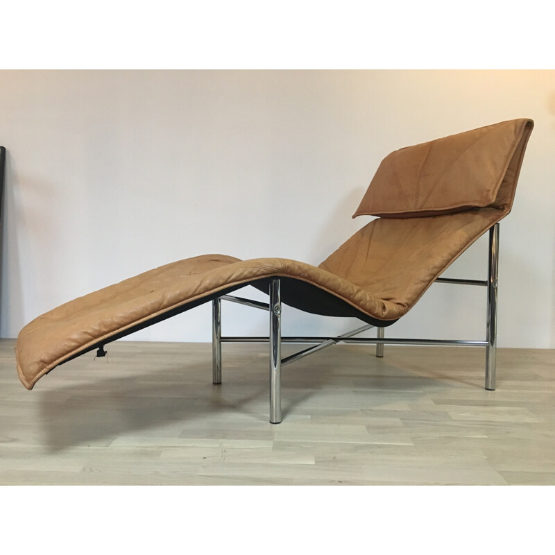 Lounge chair in cognac leather and metal, Tord BJÖRKLUND - 1970s