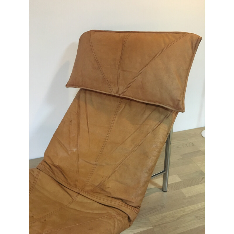 Lounge chair in cognac leather and metal, Tord BJÖRKLUND - 1970s
