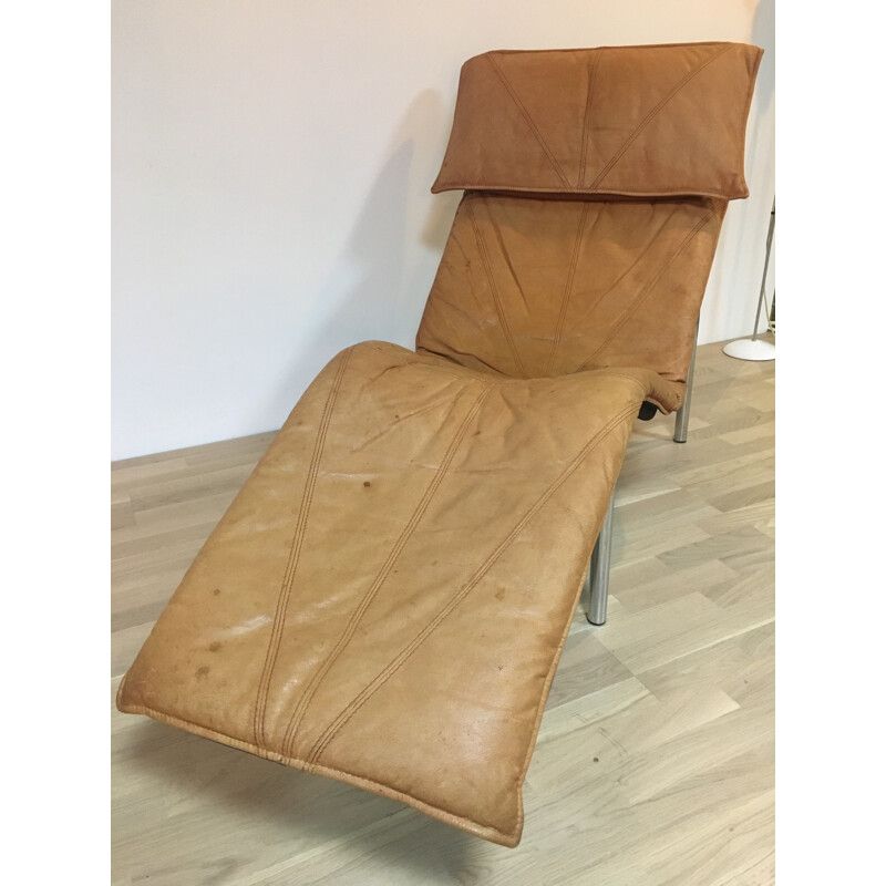 Lounge chair in cognac leather and metal, Tord BJÖRKLUND - 1970s