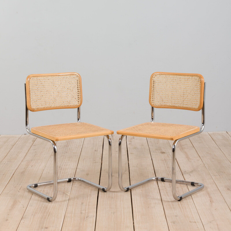 Pair of Italian vintage Cesca chairs in beechwood by Marcel Breuer, 1980s