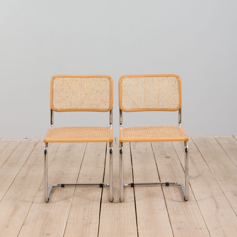 Pair of Italian vintage Cesca chairs in beechwood by Marcel Breuer, 1980s