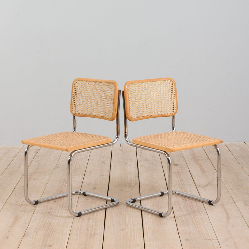 Pair of Italian vintage Cesca chairs in beechwood by Marcel Breuer, 1980s